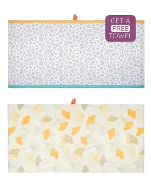 Sassy Leopard And Gingko Garden Bamboo Bath Towels | Set Of 2 | 55 X 27 inches | Get a Freebie