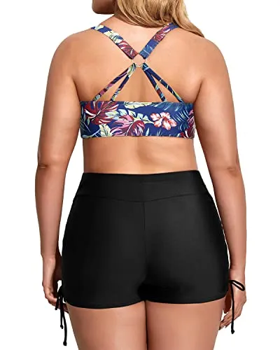 Sporty Plus Size Tankini Swimsuits With Great Tummy Control-Maroon Leaf