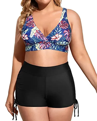 Sporty Plus Size Tankini Swimsuits With Great Tummy Control-Maroon Leaf