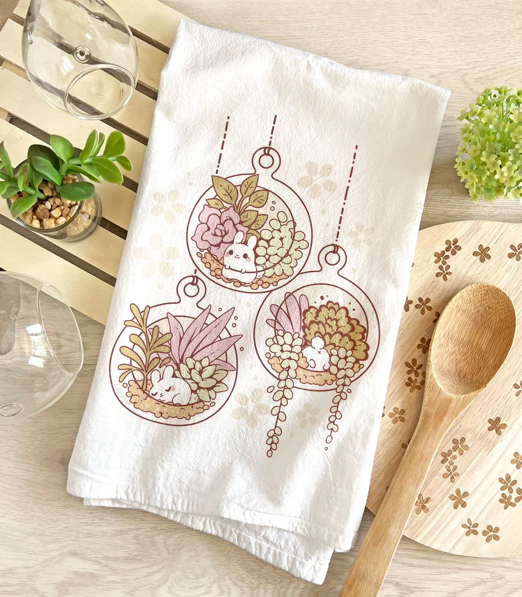 Terrarium Bunnies Flour Sack Tea Towel