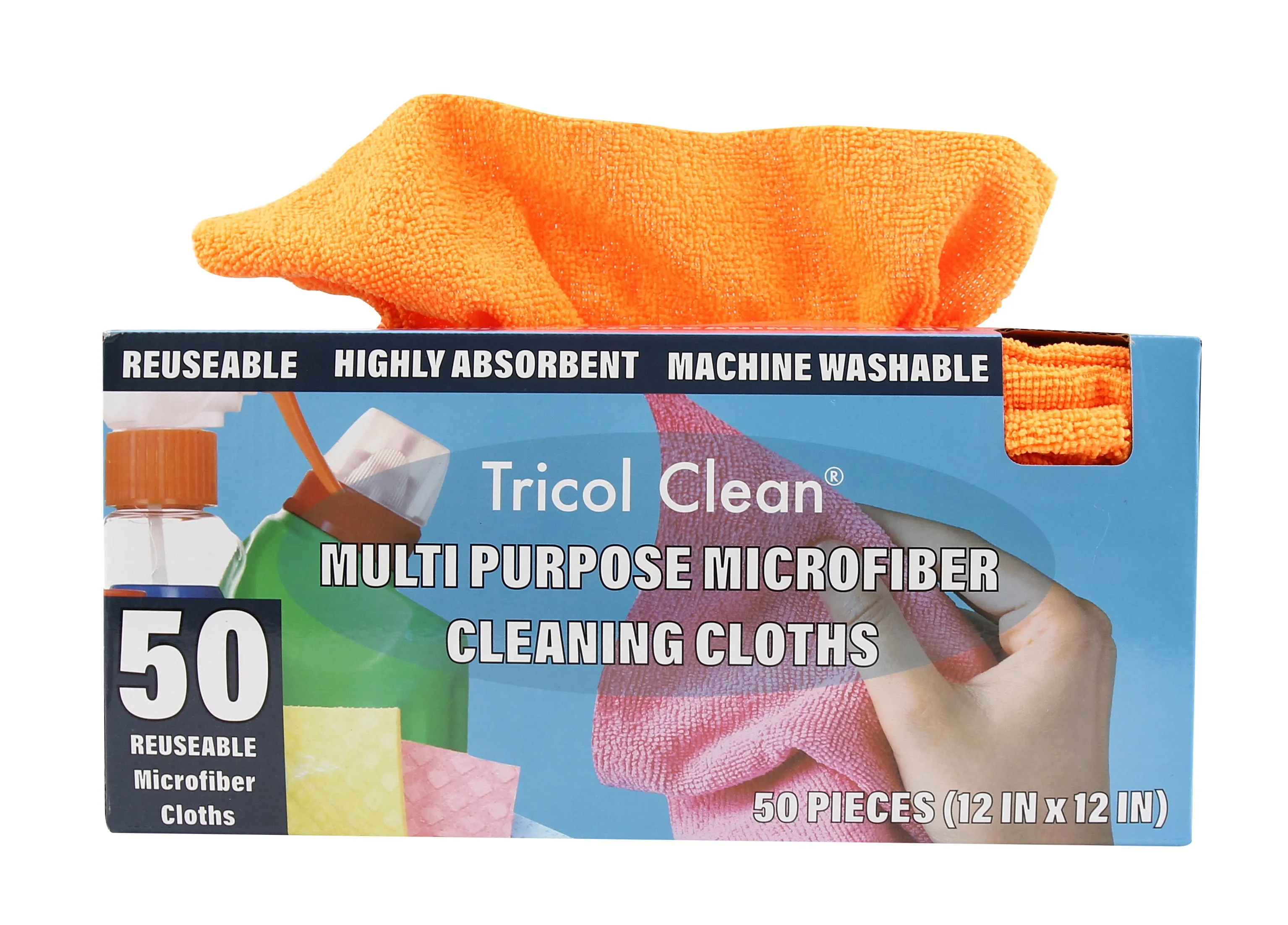 Tricol Clean 50 PK Edgeless Microfiber Cleaning Rag in Dispenser Box