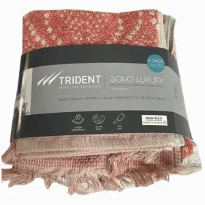 TTrident Boho Hand Towel And Wash Cloth - Fringe Towel Set - Pink