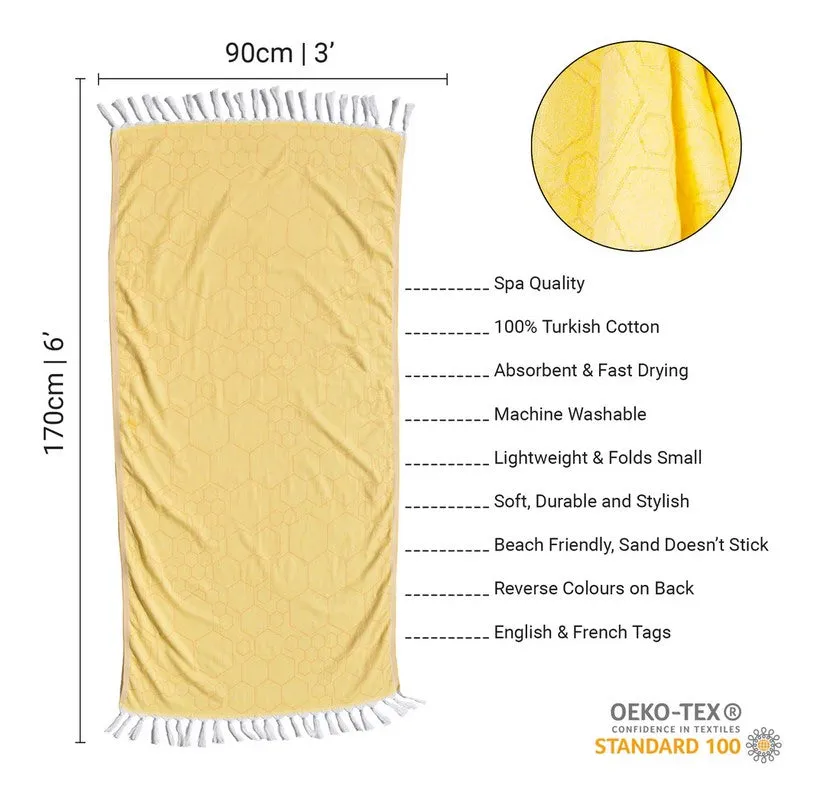 Turkish Cotton Body Towel - Honeycomb Yellow and Orange