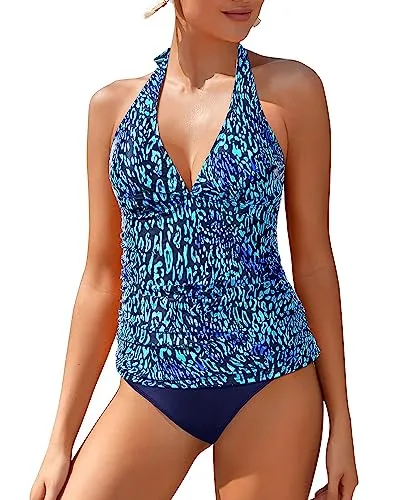 Two Piece Halter Tankini V Neck Swimsuits