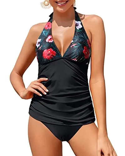 Two Piece Tankini for Women Tummy Control Sexy V Neck Halter Swimsuits