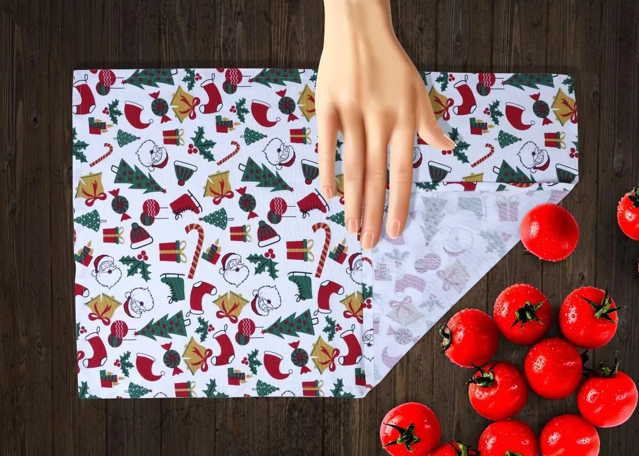 Urban Villa Christmas Kitchen Towels Christmas Print Set of 6 Dish Towels for Kitchen 100% Cotton Kitchen Towels Mitered Corners Over Sized 20X30 Inches Kitchen Towels Highly Absorbent Hand Tea Towels