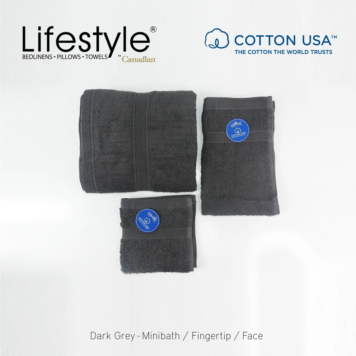 USA COTTON TOWEL Mini Bath Set 22X44inch (1pc Mini bath, 1pc fingertip,1pc face Towel)  #1111