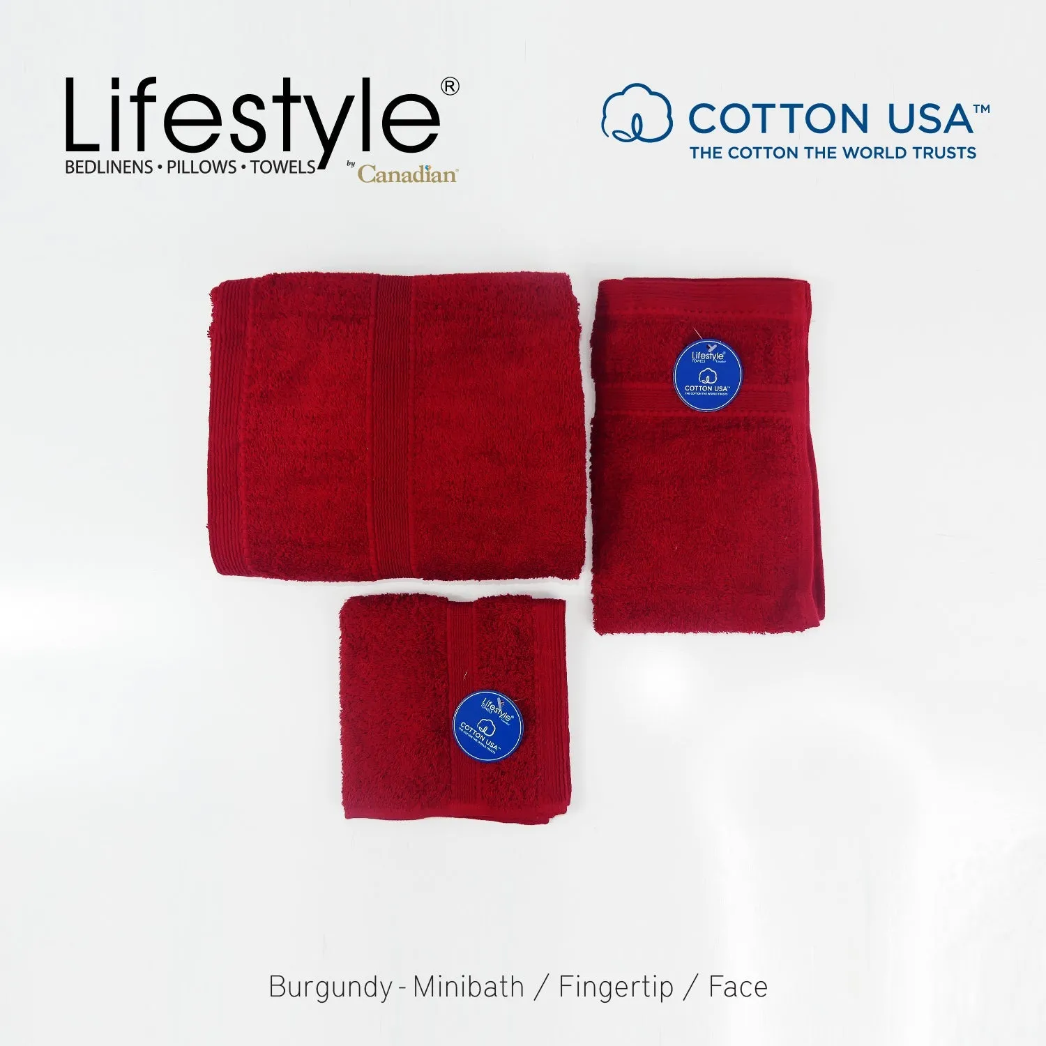 USA COTTON TOWEL Mini Bath Set 22X44inch (1pc Mini bath, 1pc fingertip,1pc face Towel)  #1111