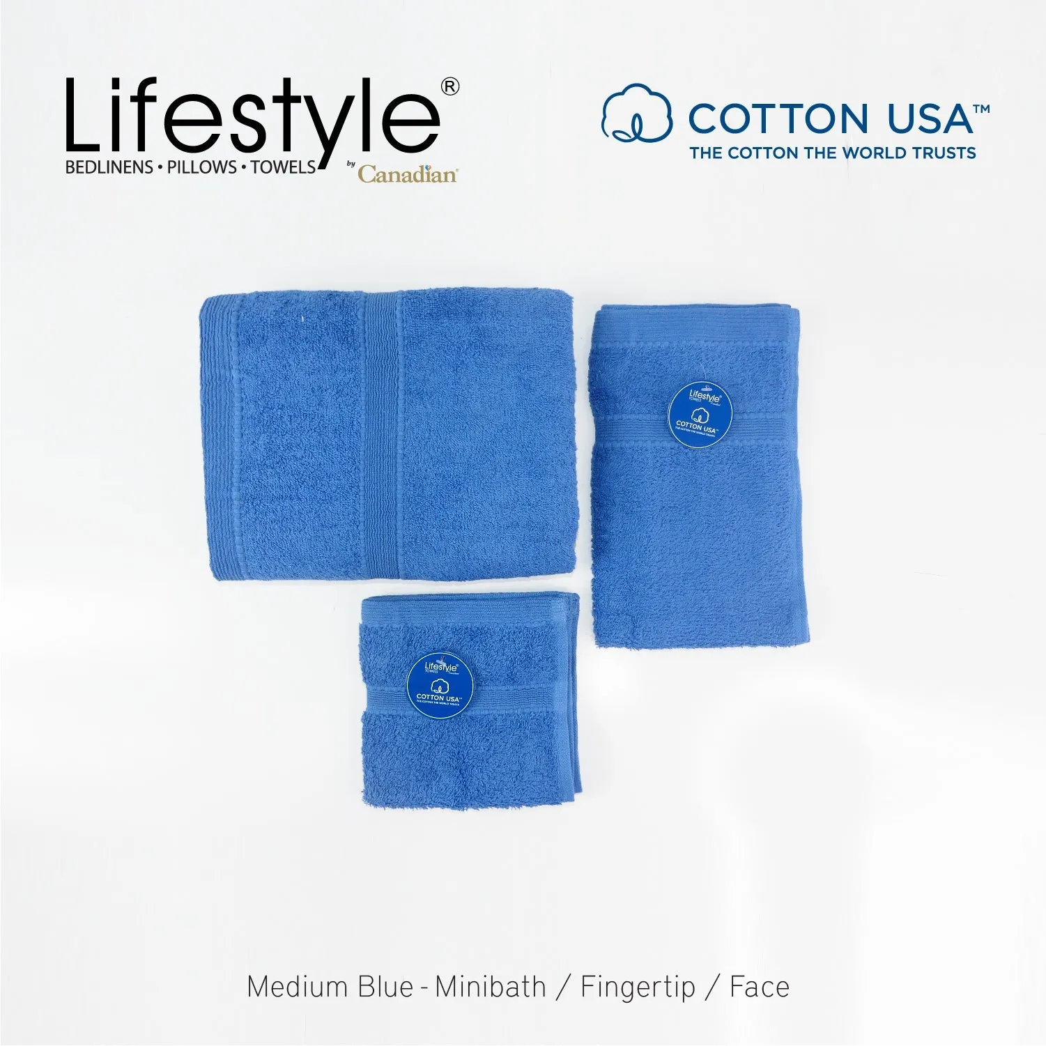 USA COTTON TOWEL Mini Bath Set 22X44inch (1pc Mini bath, 1pc fingertip,1pc face Towel)  #1111