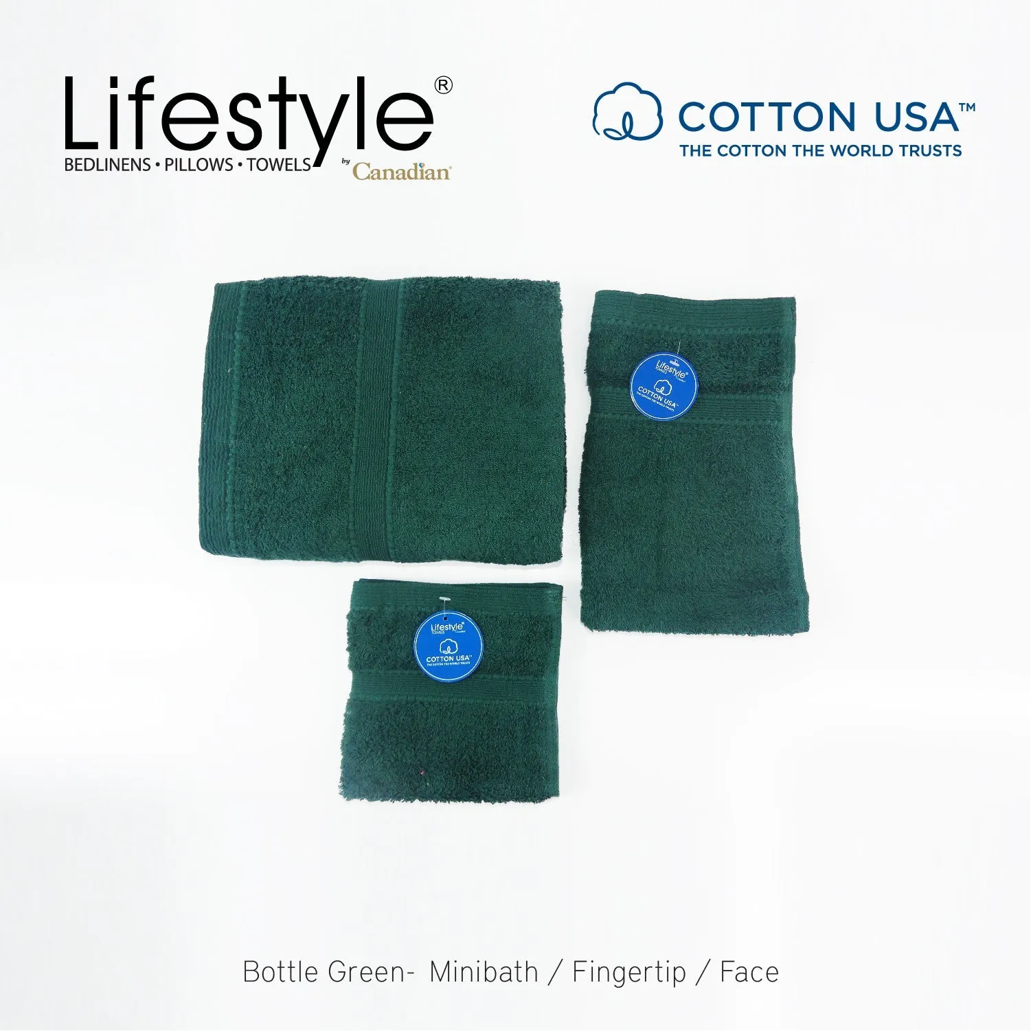 USA COTTON TOWEL Mini Bath Set 22X44inch (1pc Mini bath, 1pc fingertip,1pc face Towel)  #1111