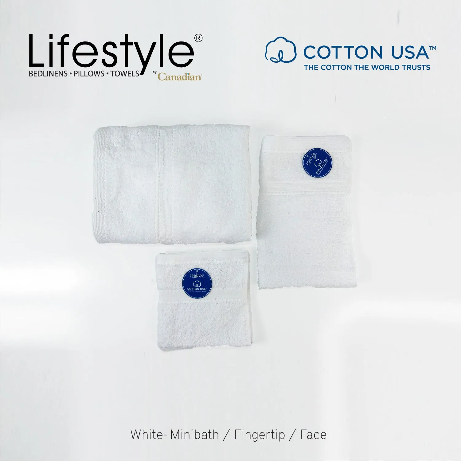 USA COTTON TOWEL Mini Bath Set 22X44inch (1pc Mini bath, 1pc fingertip,1pc face Towel)  #1111