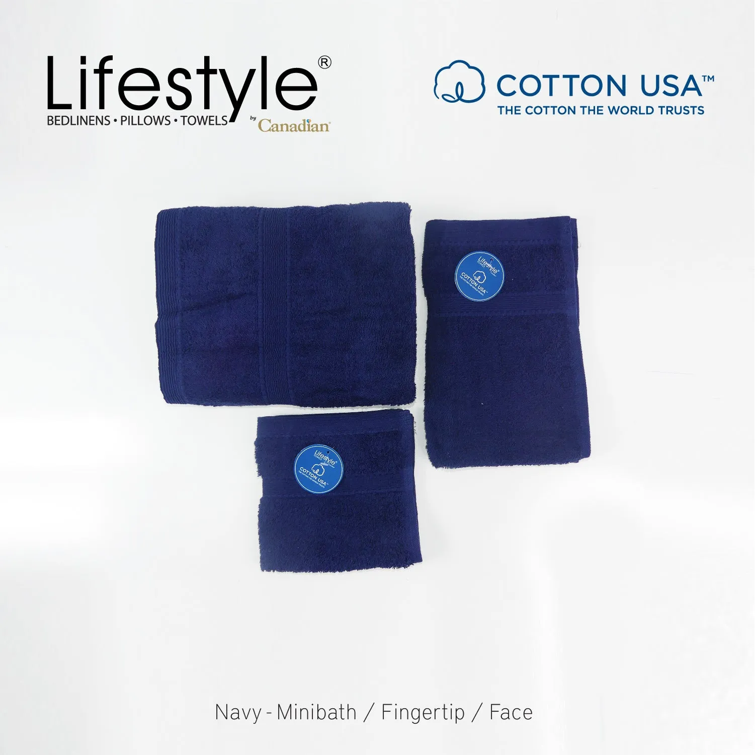 USA COTTON TOWEL Mini Bath Set 22X44inch (1pc Mini bath, 1pc fingertip,1pc face Towel)  #1111