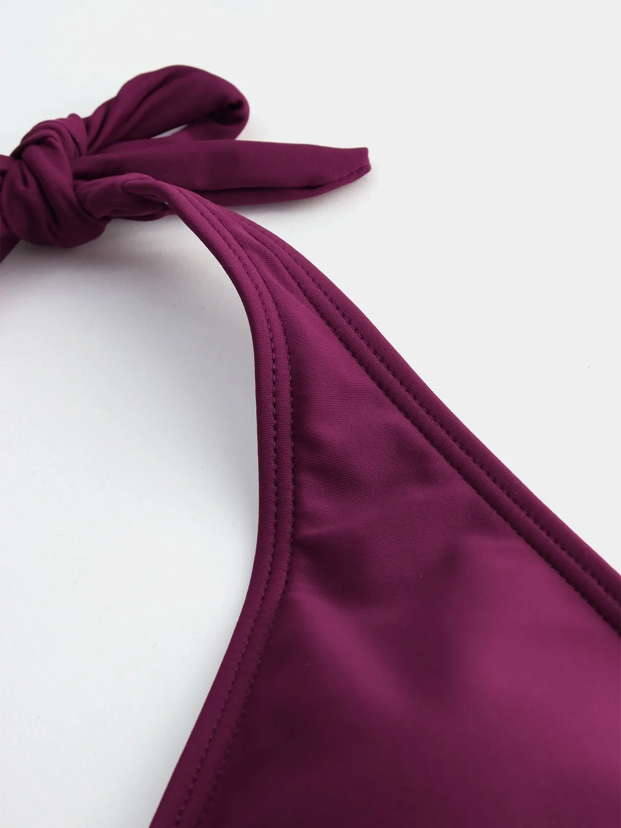 Wholesale Burgundy V-Neck Halter Plain Crossed Front Tie-Up Tankinis