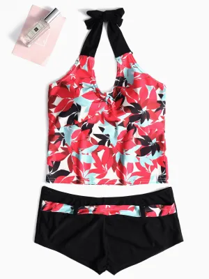 Wholesale Halter Floral Print Self-Tie Sleeveless Tankinis