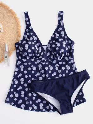 Wholesale Navy V-Neck Polka Dot Tie-Up Tankinis