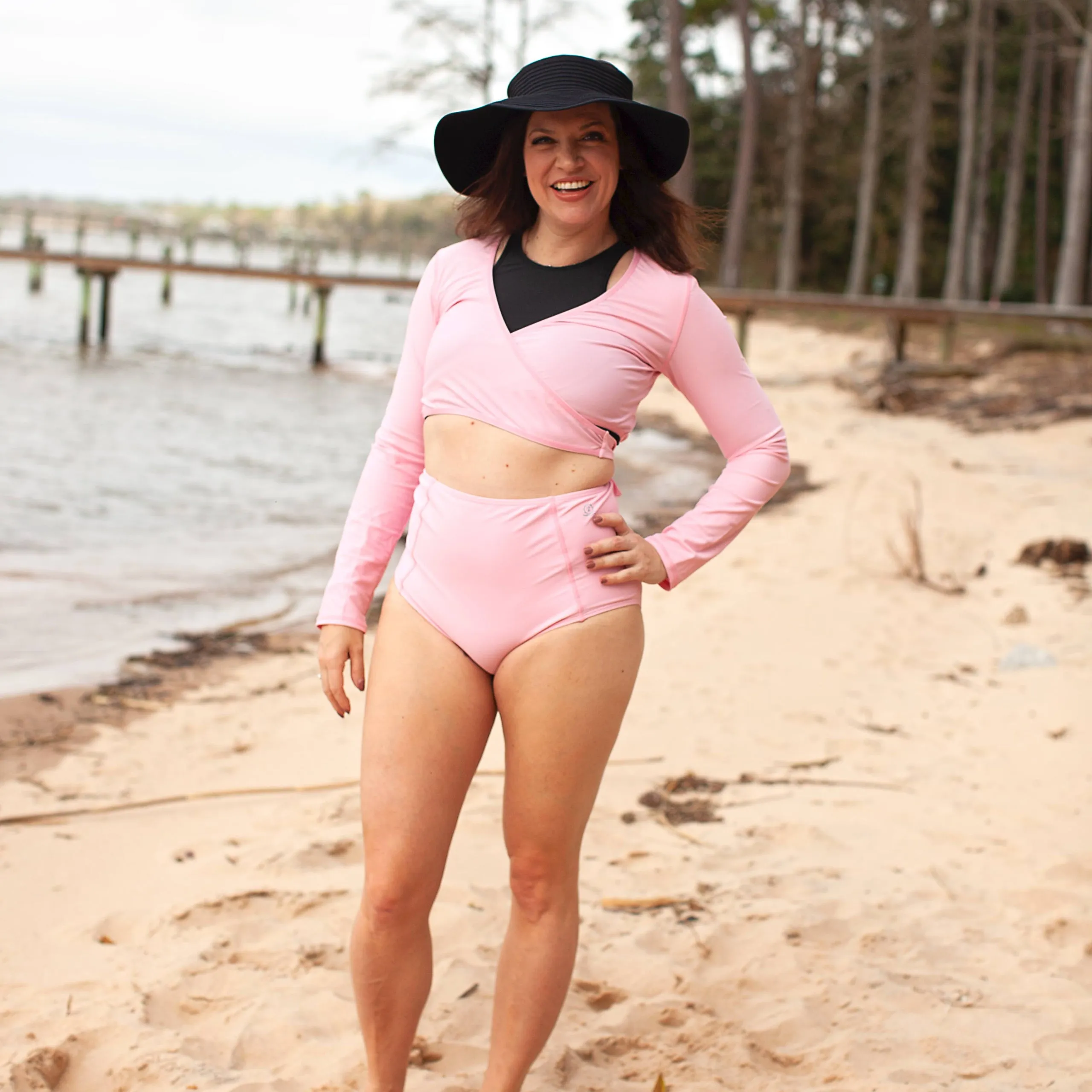 Women's Long Sleeve Swim Wrap Top  - "Orchid Pink”