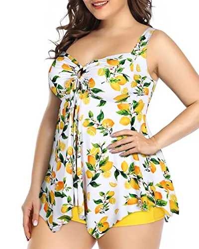 Women's Plus Size Tummy Control Tankini Bathing Suits-Lemon