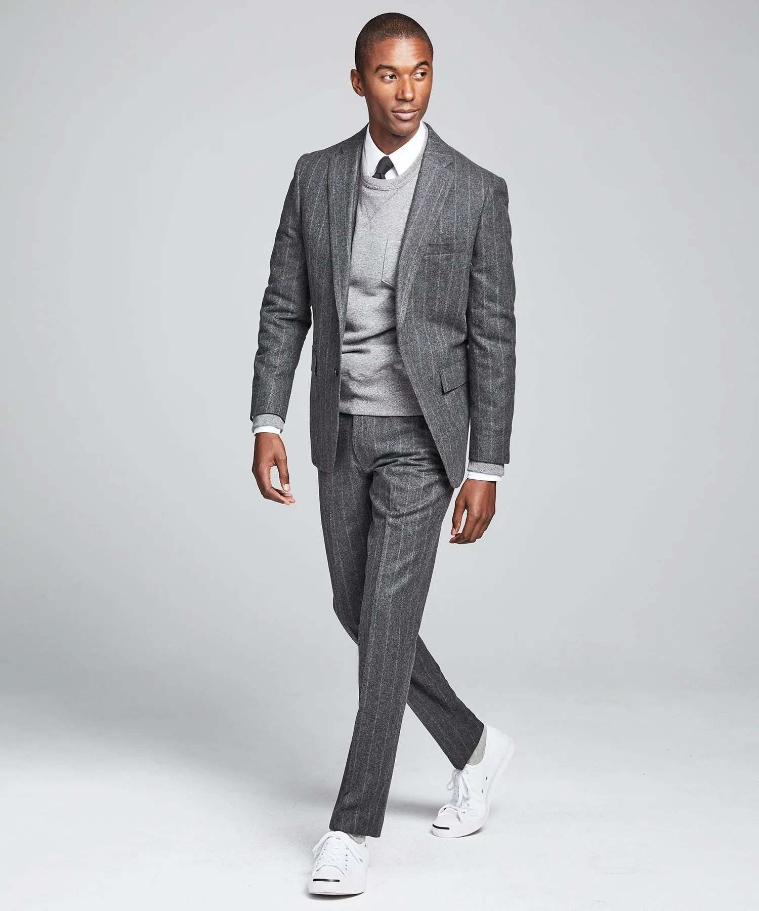 Wool Chalk Stripe Sutton Suit in Charcoal