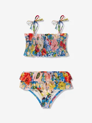 Zimmermann Girls Alight Shirred Frill Bikini in Blue